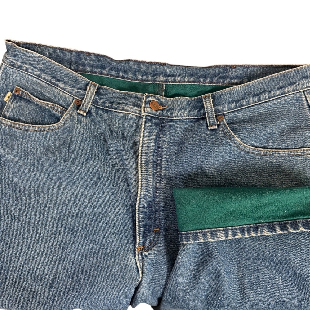 Vtg LL Bean Double L Fleece Lined‎ Jeans Mens 40x29 Blue Green Classic Fit Denim